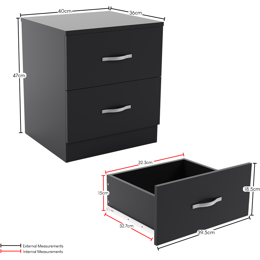 VIDA DESIGNS Riano 2 Drawer Black Bedside Table Image 9