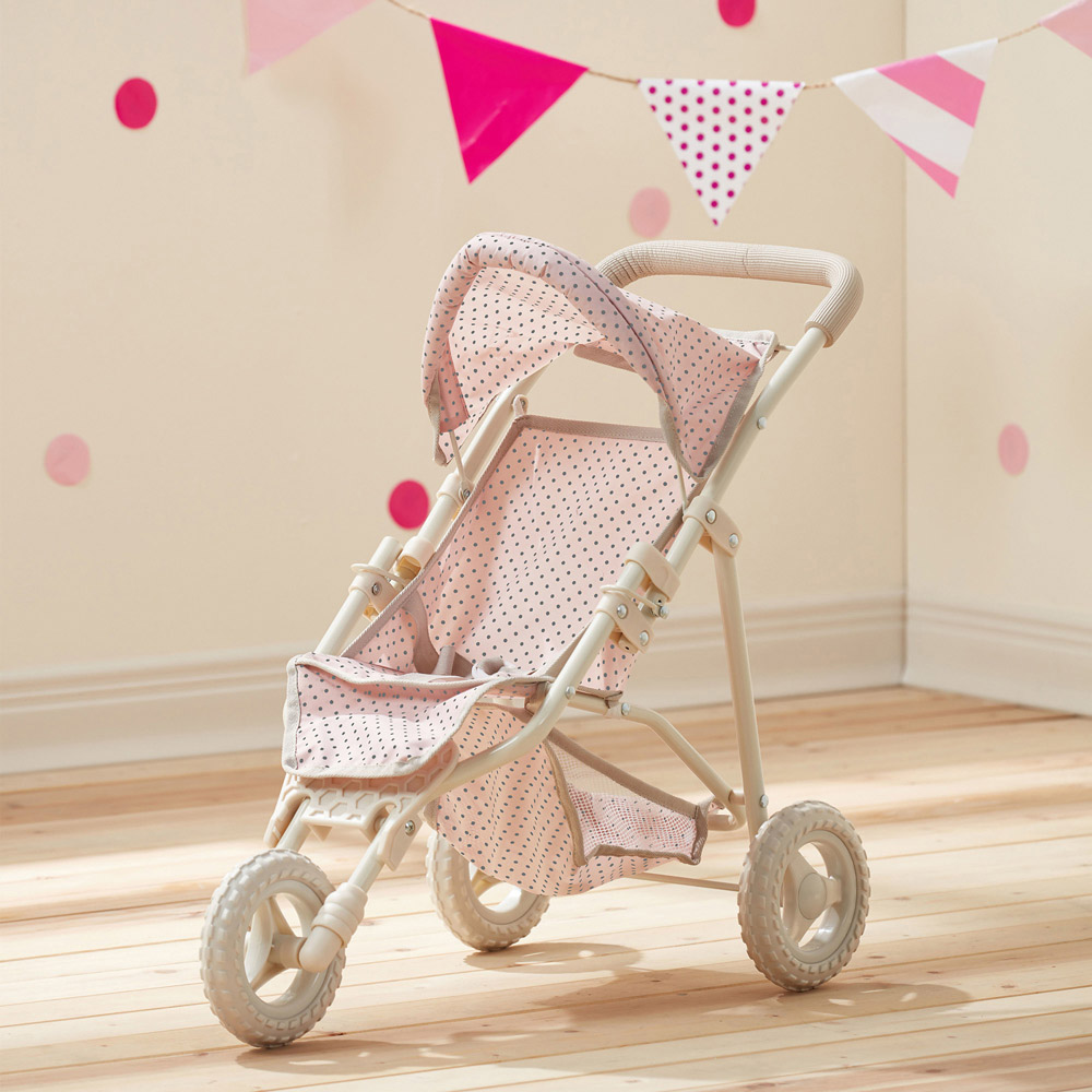 Teamson Kids Olivia's Little World Pink and Grey Polka Dots Princess Baby Doll Jogging Stroller Image 2