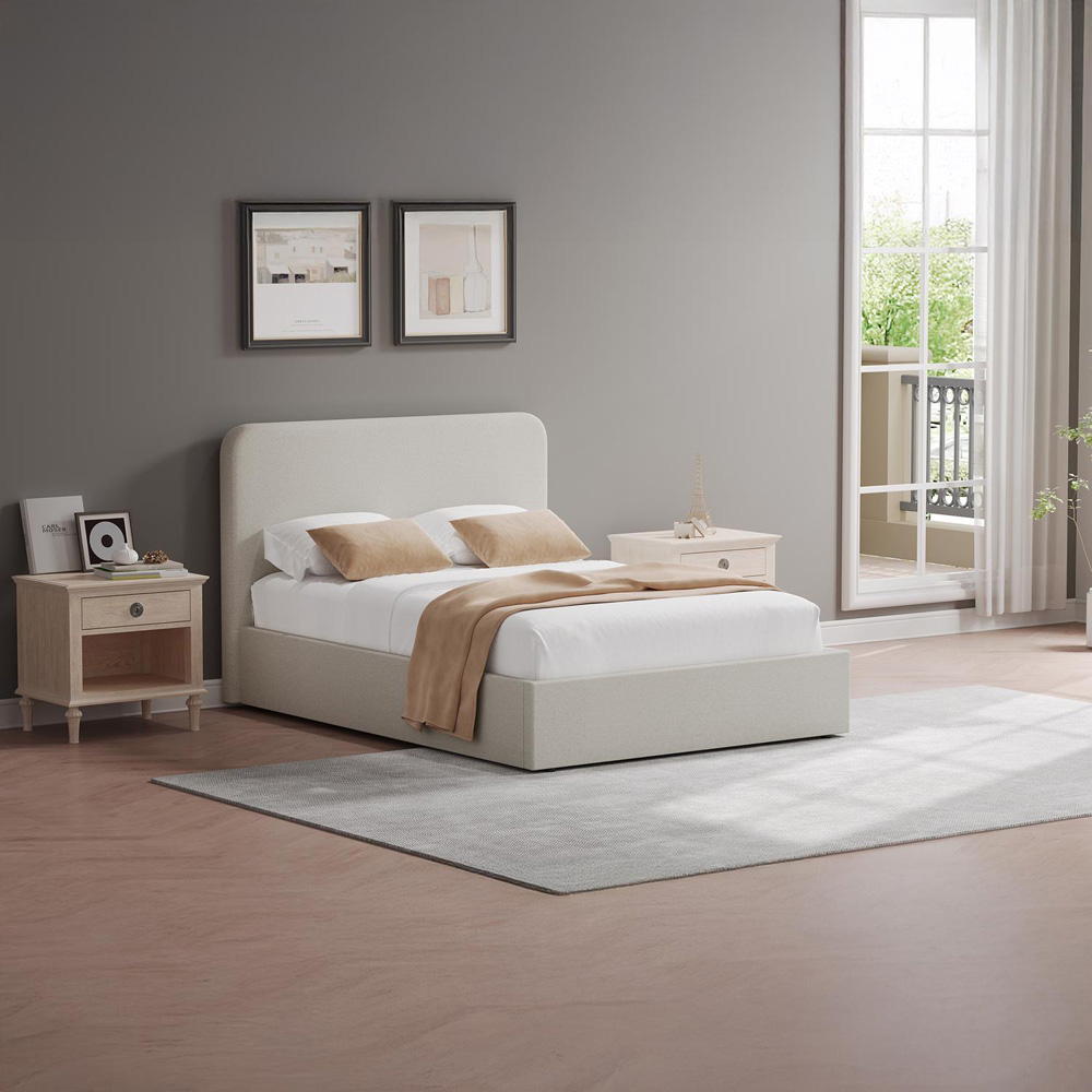FWStyle Double Beige Upholstered Lift Up Ottoman Bed Frame Image 7