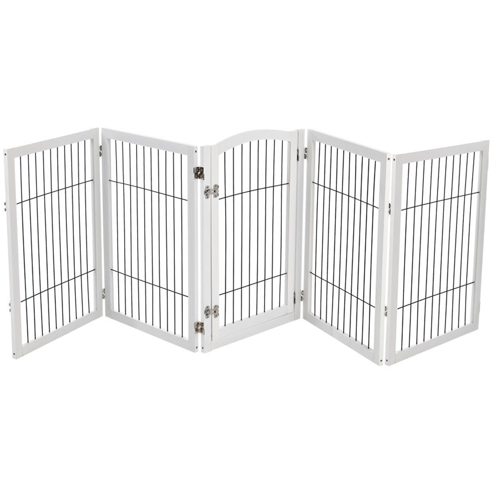 H&O Direct 5 Panel White Freestanding Wooden Foldable Pet Playpen Image 1