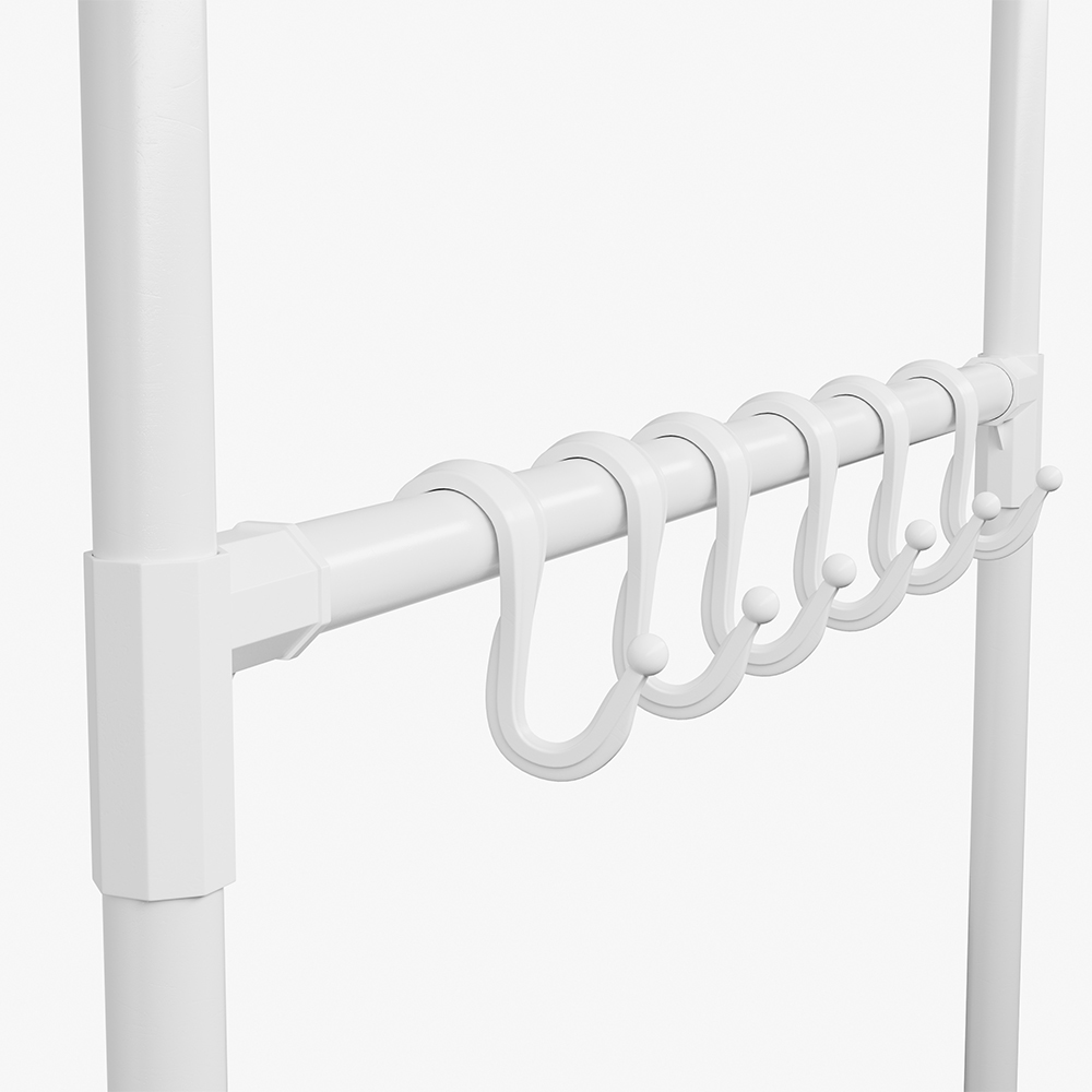 H&O Direct 5 Shelf White Portable Metal Wardrobe with Hanging Rail and Curtain Image 4