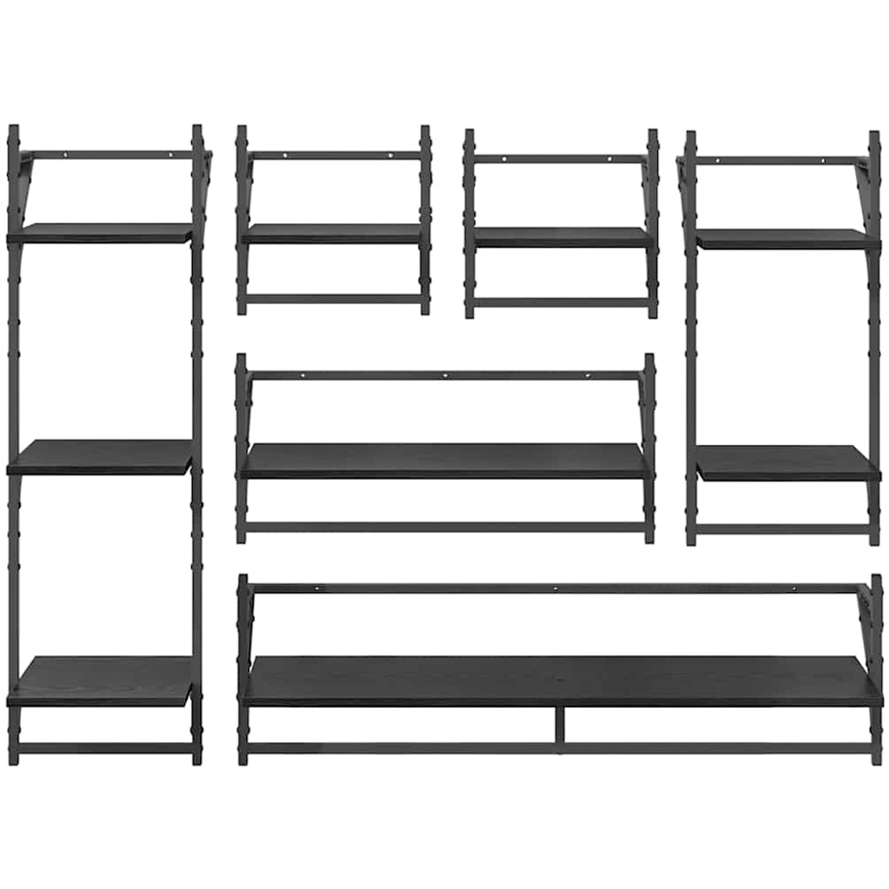 vidaXL 9 Shelf Black Oak Wall Shelf Set of 6 Image 9