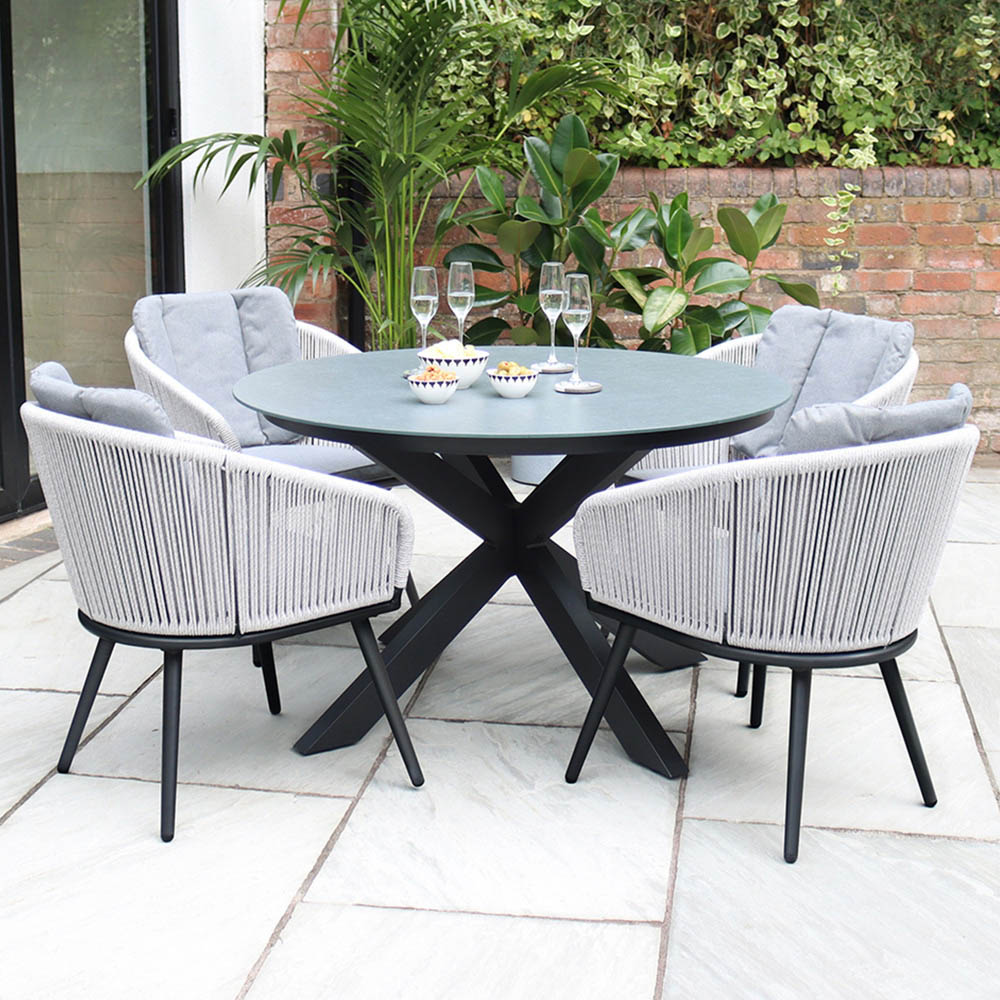 Royalcraft Aspen 4 Seater Round Ceramic Rope Dining Set Grey Image 1