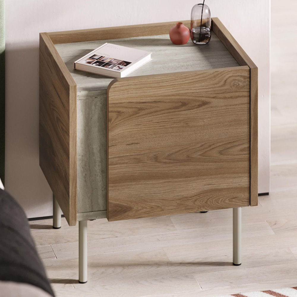 Decortie Norm Single Door Travertine Bedside Table Image 1