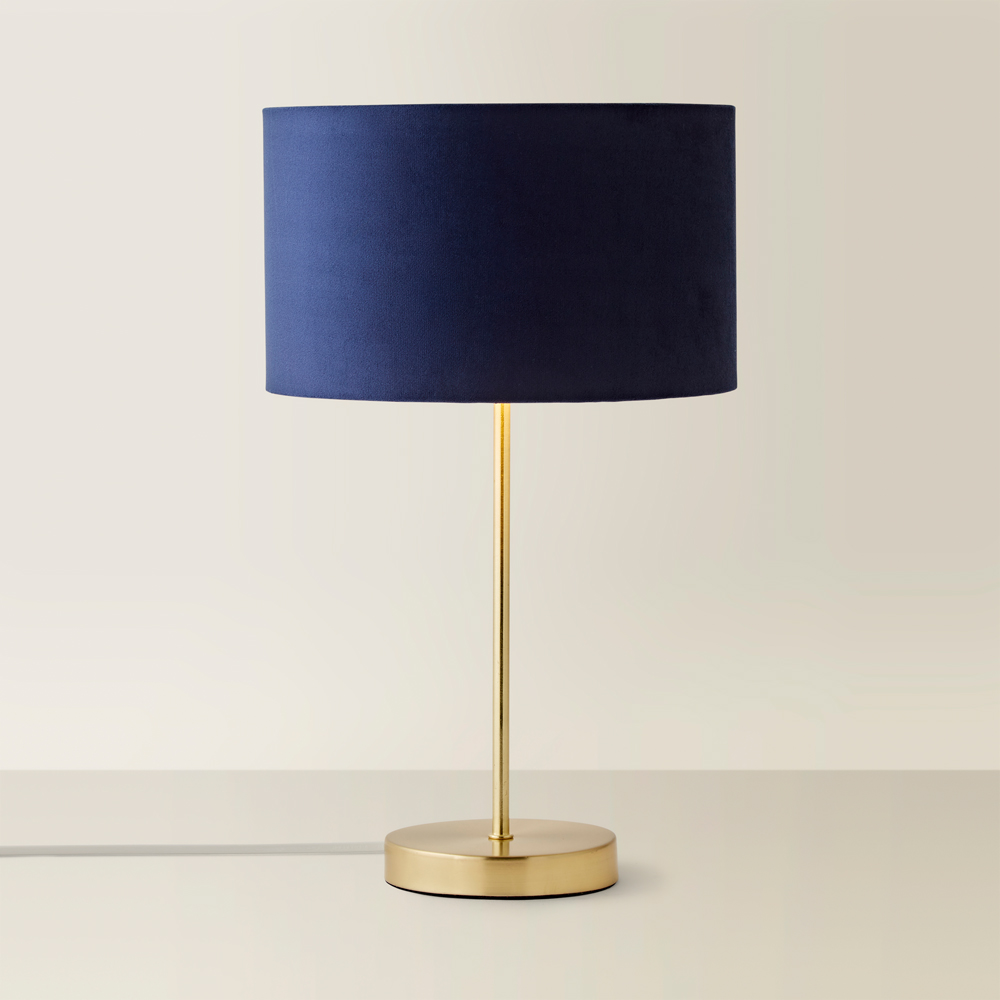 ValueLights Charlie Metallic and Navy Velvet Shade Gold Table Lamp and Bulb Image 5