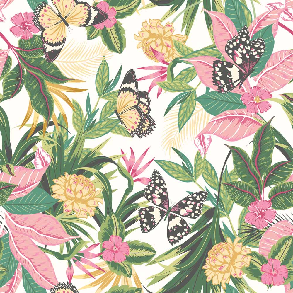 Hoopla Walls Paradise Flamingo Non Woven Wallpaper Image 1