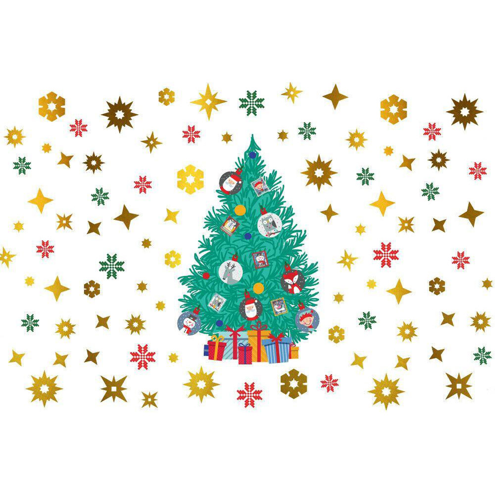 Walplus Christmas Tree and Golden Snowflakes Self Adhesive Window Stickers 75 Piece Image 3