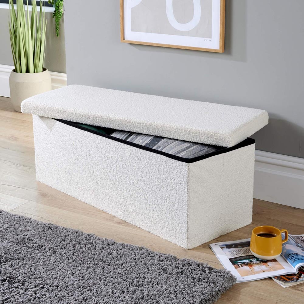 Home Source Cream Teddy Fur Folding XL Ottoman Image 5