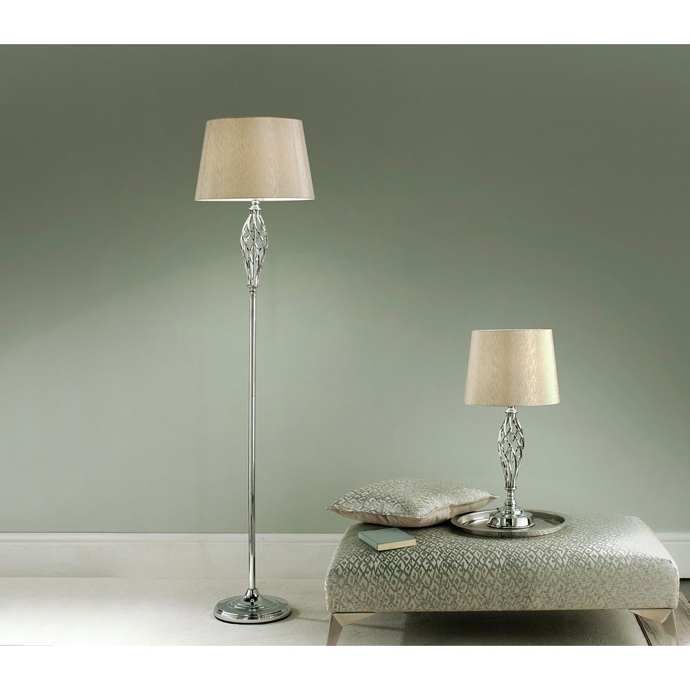 Kliving Compton Gold Fleck Shade Chrome Floor Lamp Image 3