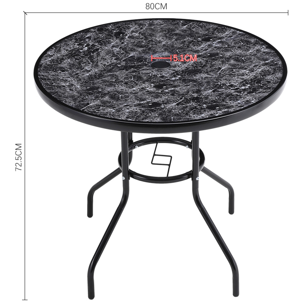 Living and Home Black Tempered Glass Round Marble Coffee Table Image 9
