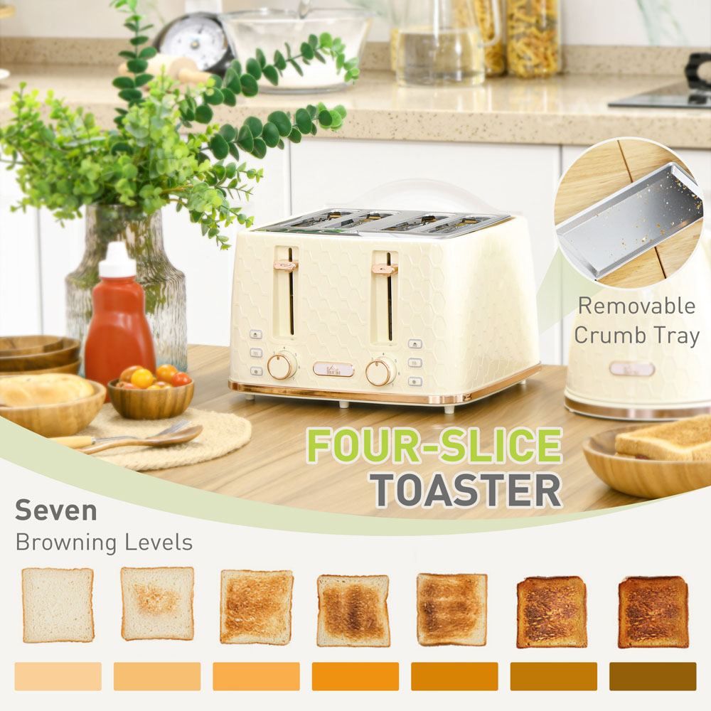HOMCOM 800-180V71BG 1.7L Beige Kettle and 4 Slice Toaster Set Image 5