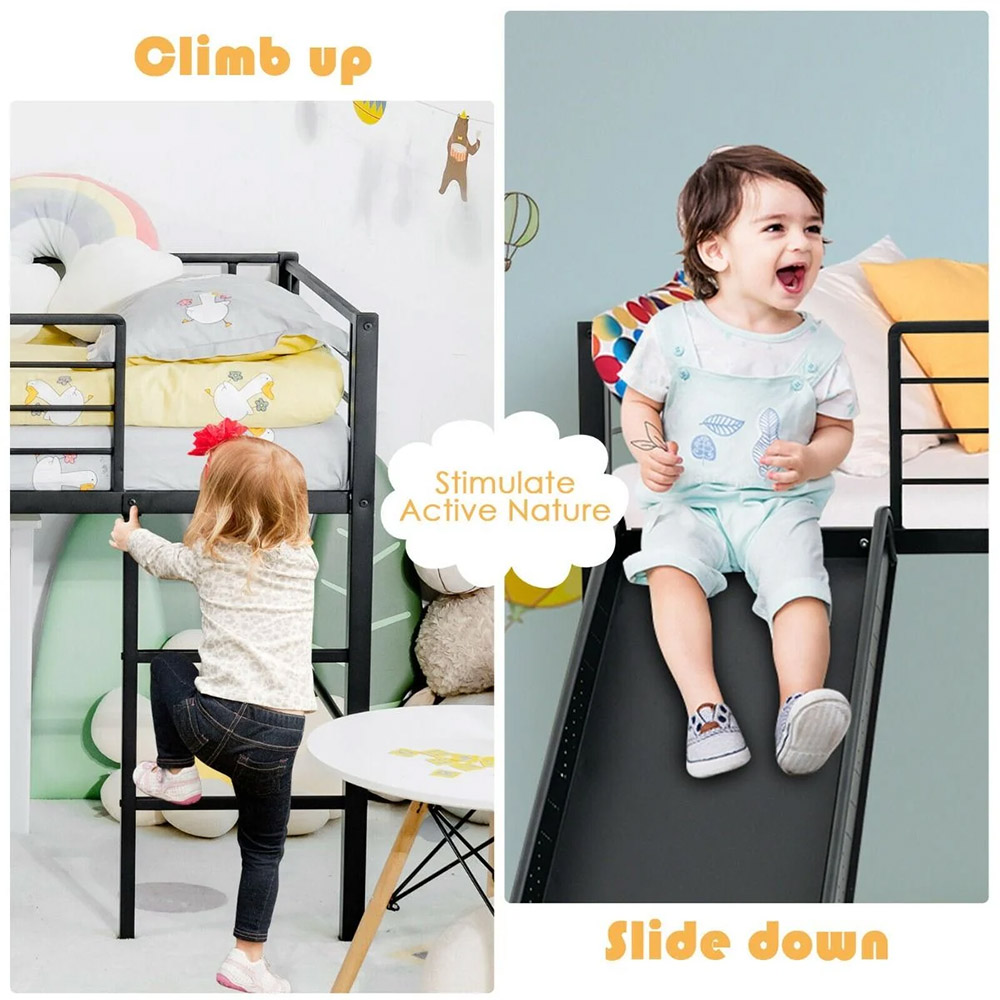 Costway Black Kids Loft Bed with Slide Image 6