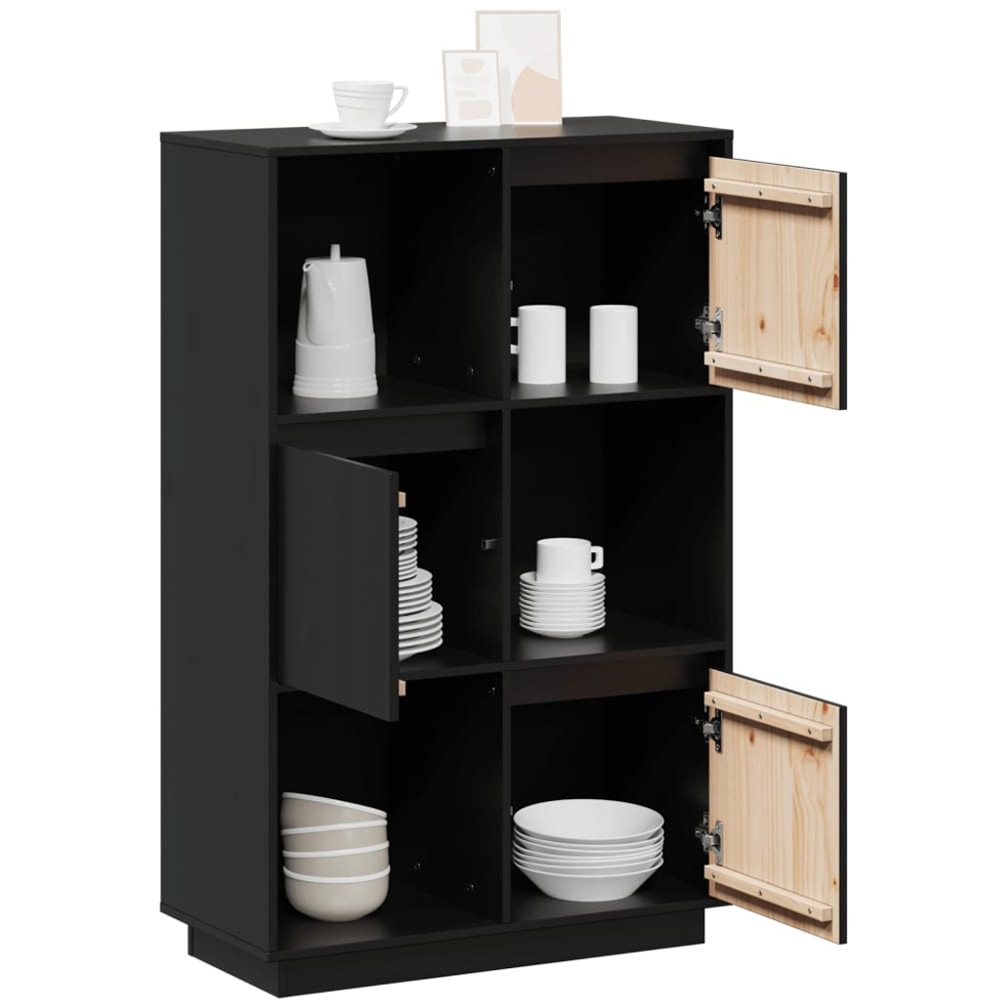 vidaXL 3 Door 3 Shelf Black Solid Pine Wood Highboard Image 5