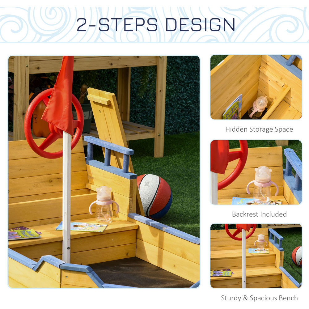 Outsunny Kids Wooden Pirate Ship Sandbox Image 5
