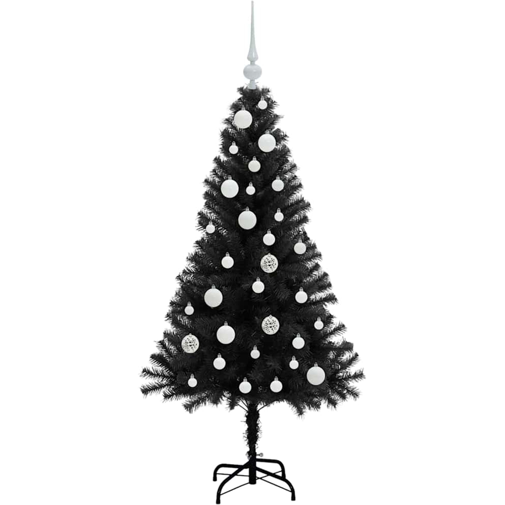 vidaXL Pre-Lit White Baubles Black Artificial Christmas Tree 4ft Image 4