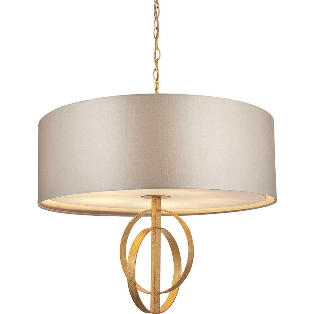 Merano Trento Antique Gold and Mink Satin Fabric 5 Light Pendant Ceiling Light Image 1