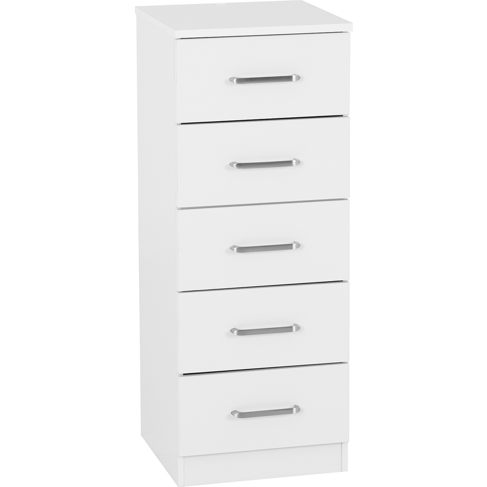 Seconique Dakota 5 Drawer White Narrow Storage Chest Image 2