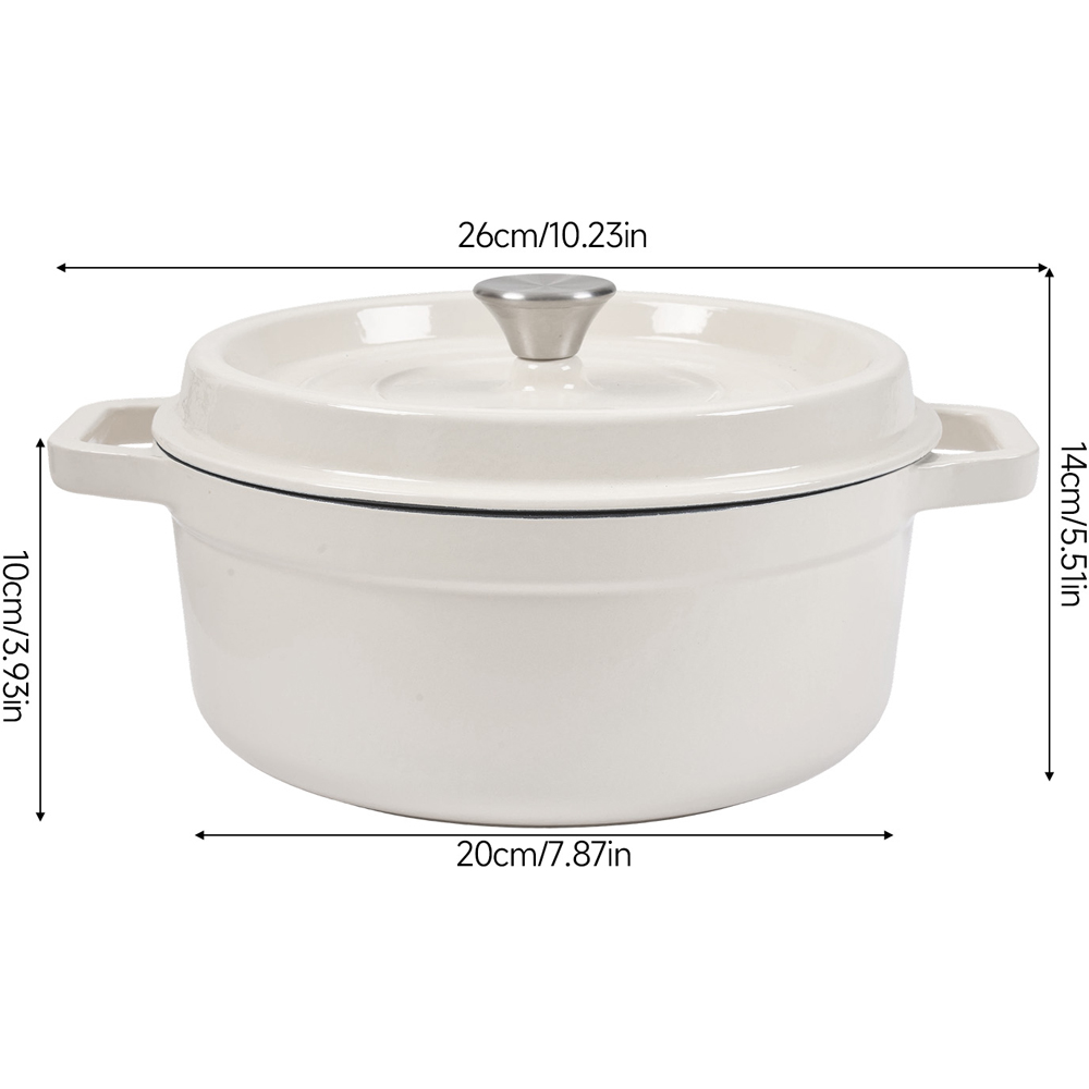 Living and Home 2L Beige White Enamelled Cast Iron Dutch Oven Image 8