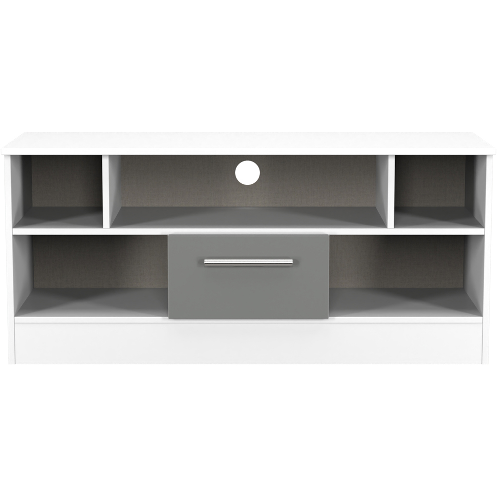 Crowndale Contrast Single Drawer Grey Matt and White TV Unit Ready Assembled Image 2