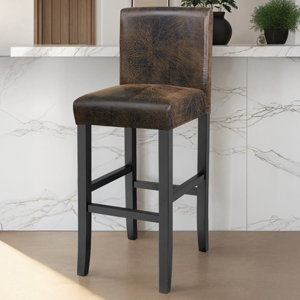 Tectake Antique Brown Leather Padded Bar Stool Image 1