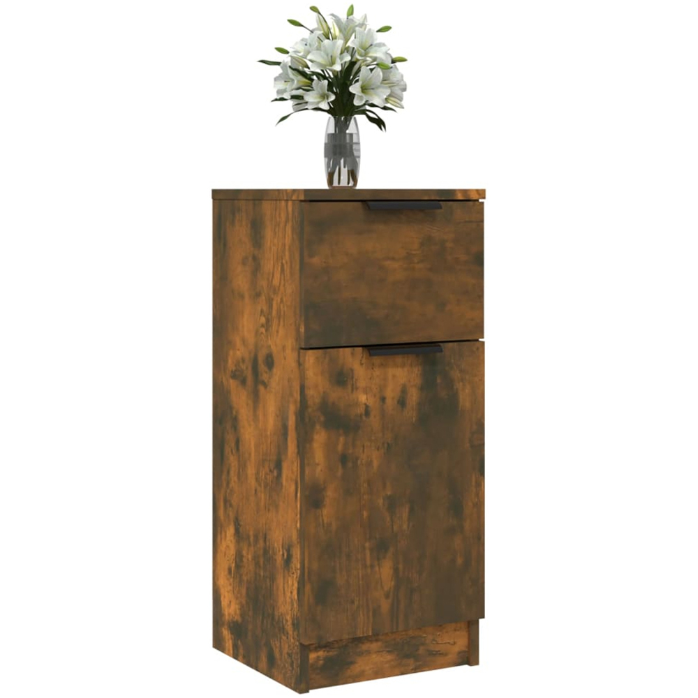 vidaXL Single Door Single Drawer Smoked Oak Sideboard Set of 2 Image 4