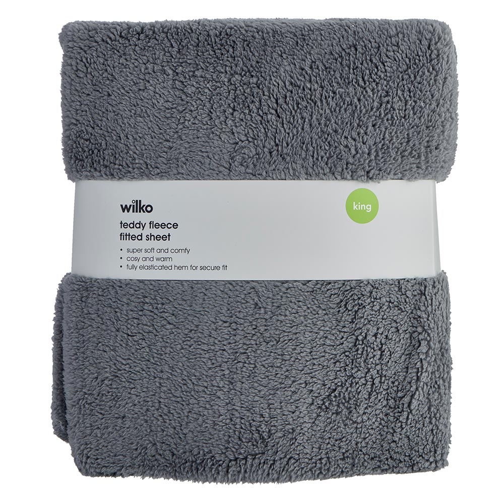 Wilko Charcoal Soft Teddy Fitted Sheet King Size Wilko