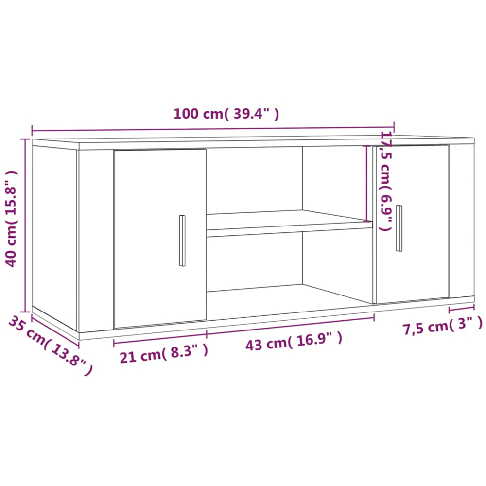 vidaXL 2 Door 2 Shelf Concrete Grey TV Cabinet Image 7