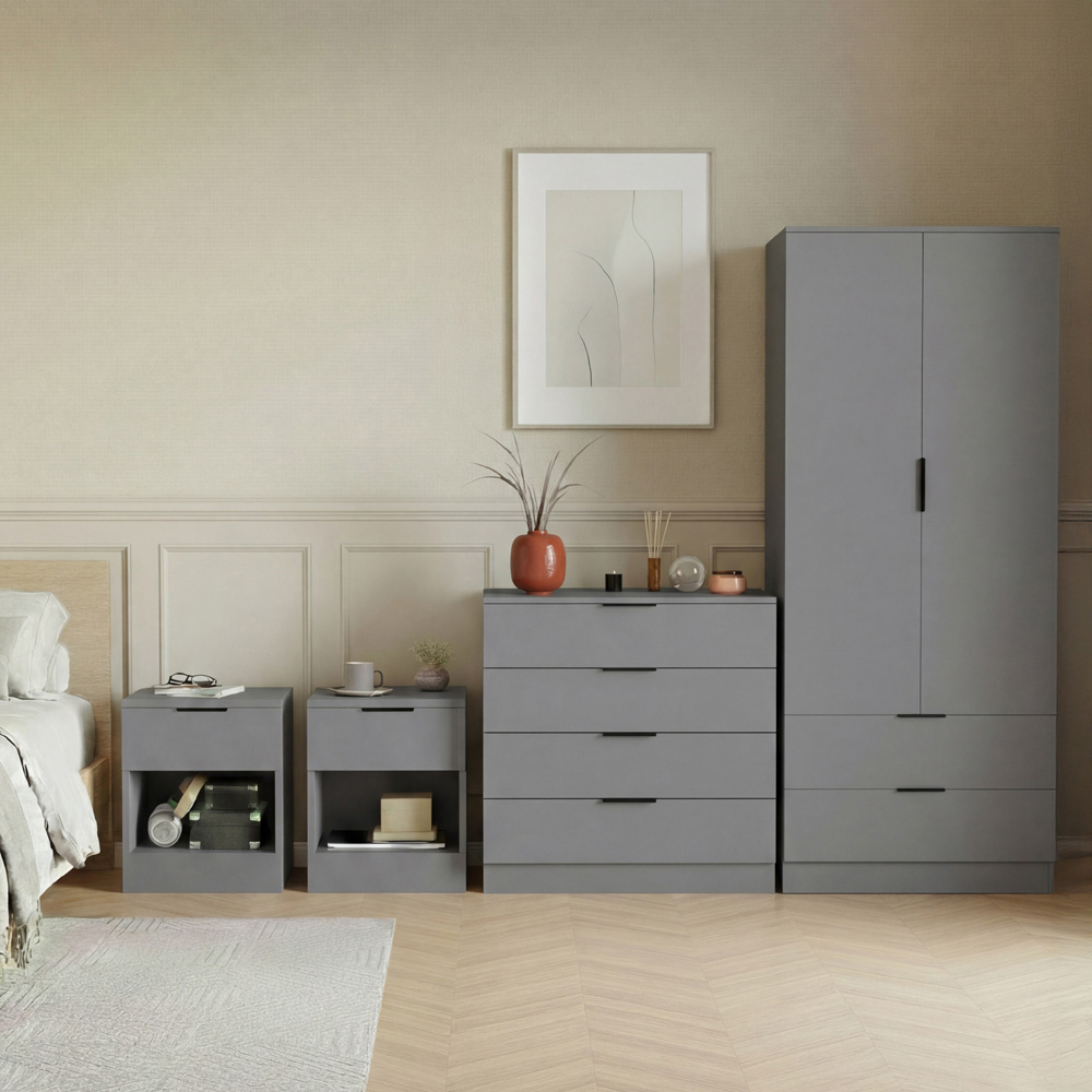 VIDA DESIGNS Trega Grey 4 Piece Bedroom Furniture Set Image 5