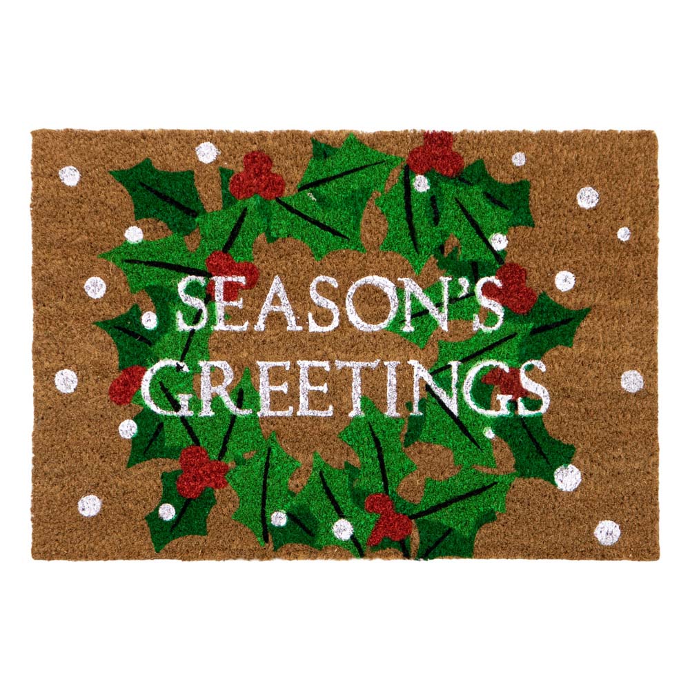 JVL Festive Christmas Seasons Greetings Latex Backed Coir Doormat 40 x 58cm Image