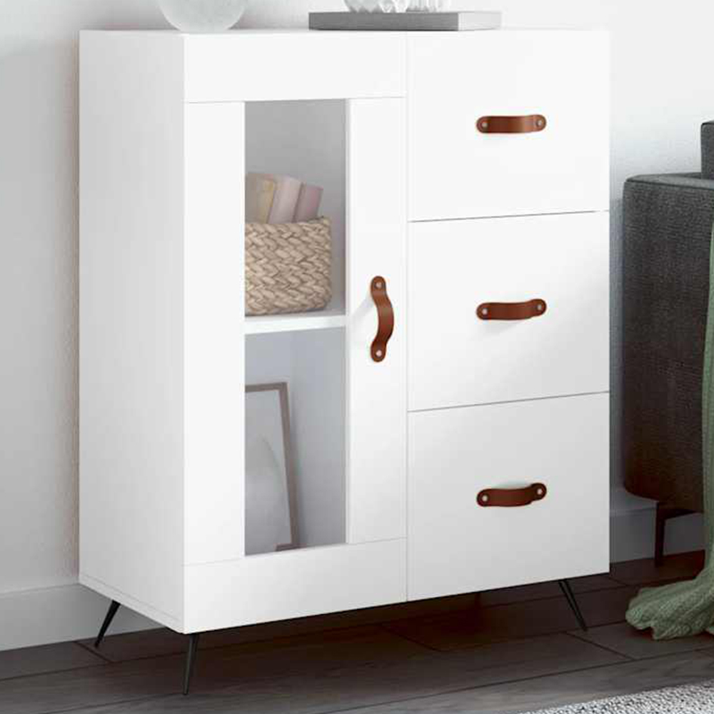 vidaXL Single Glass Door 3 Drawer White Sideboard Image 1