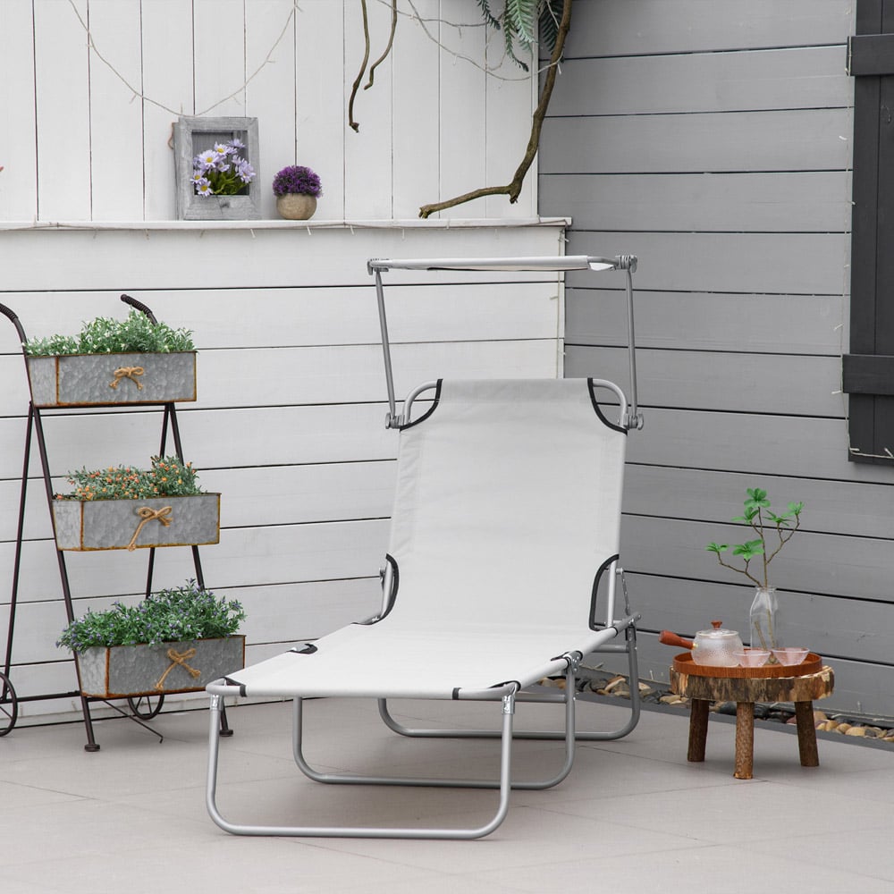 Outsunny Light Grey Adjustable Folding Sun Lounger with Awning Image 4
