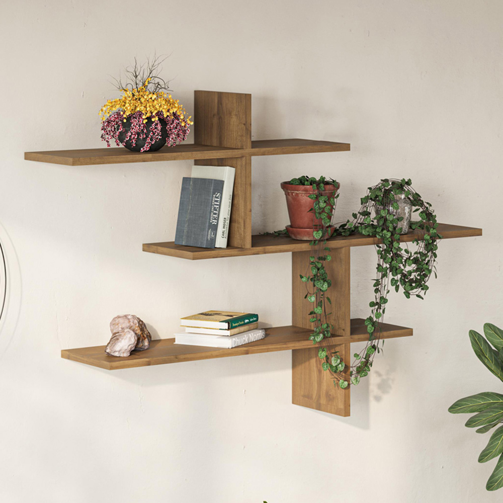 Decortie Leo Dark Oak Effect Modern Floating Shelf Image 1