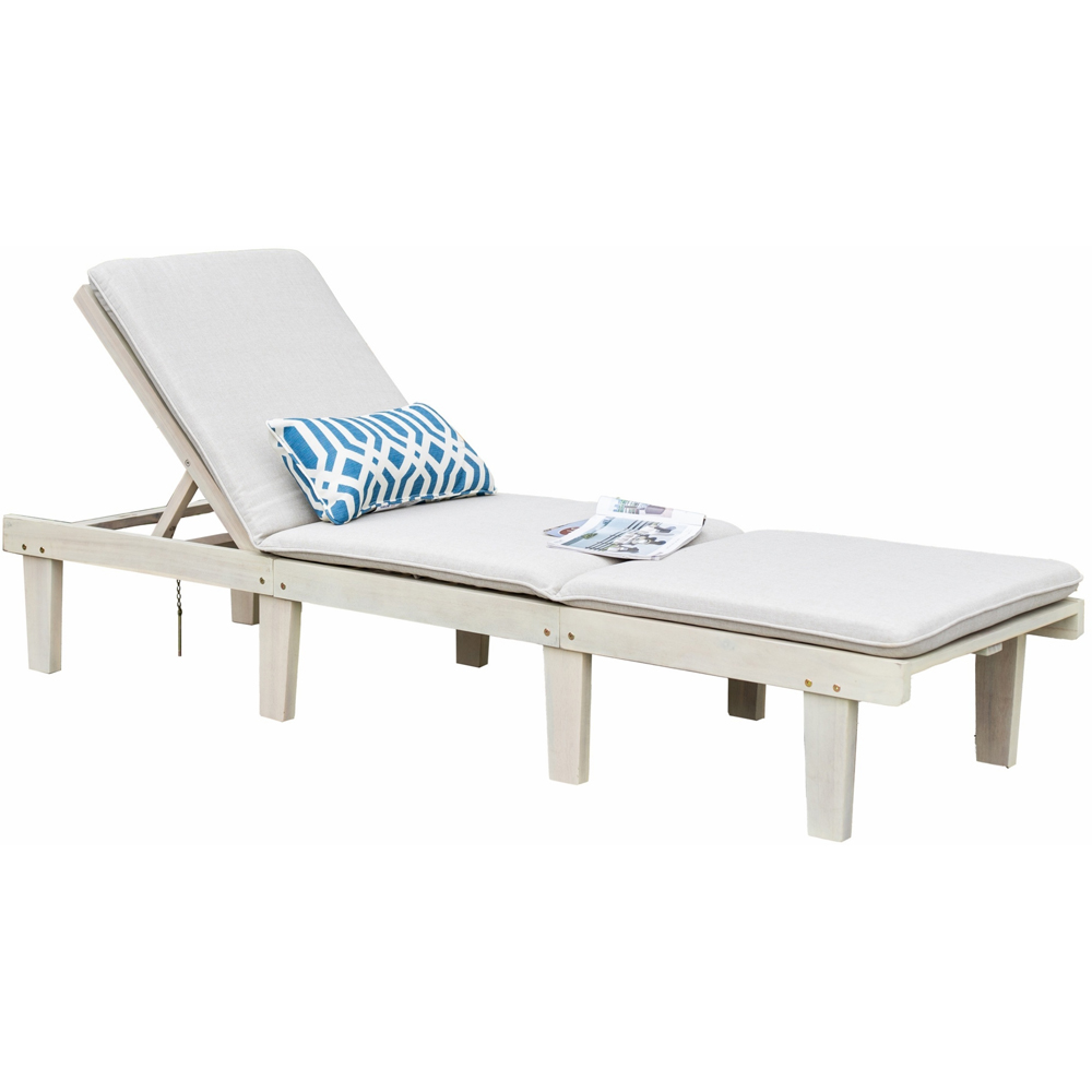 Direct Wicker Saned 5 Position Adjustable Wooden Sun Lounger with Cushions Image 2