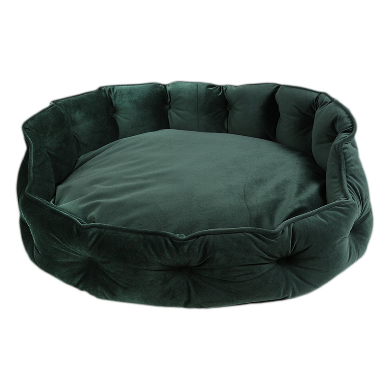 Round Velvet Pet Bed Emerald - Large Image 1