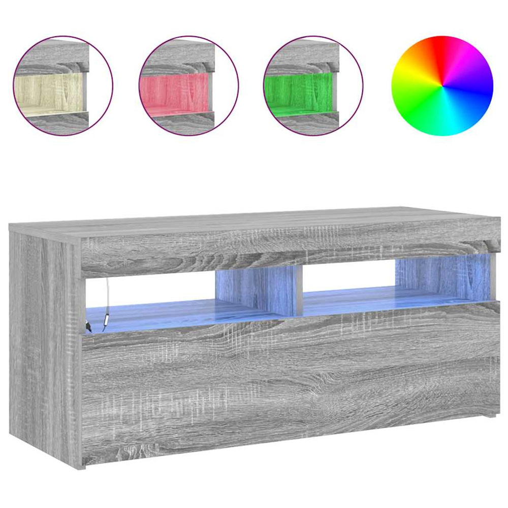 vidaXL Single Door 2 Shelf Grey Sonoma TV Cabinet with LED Lights Image 9