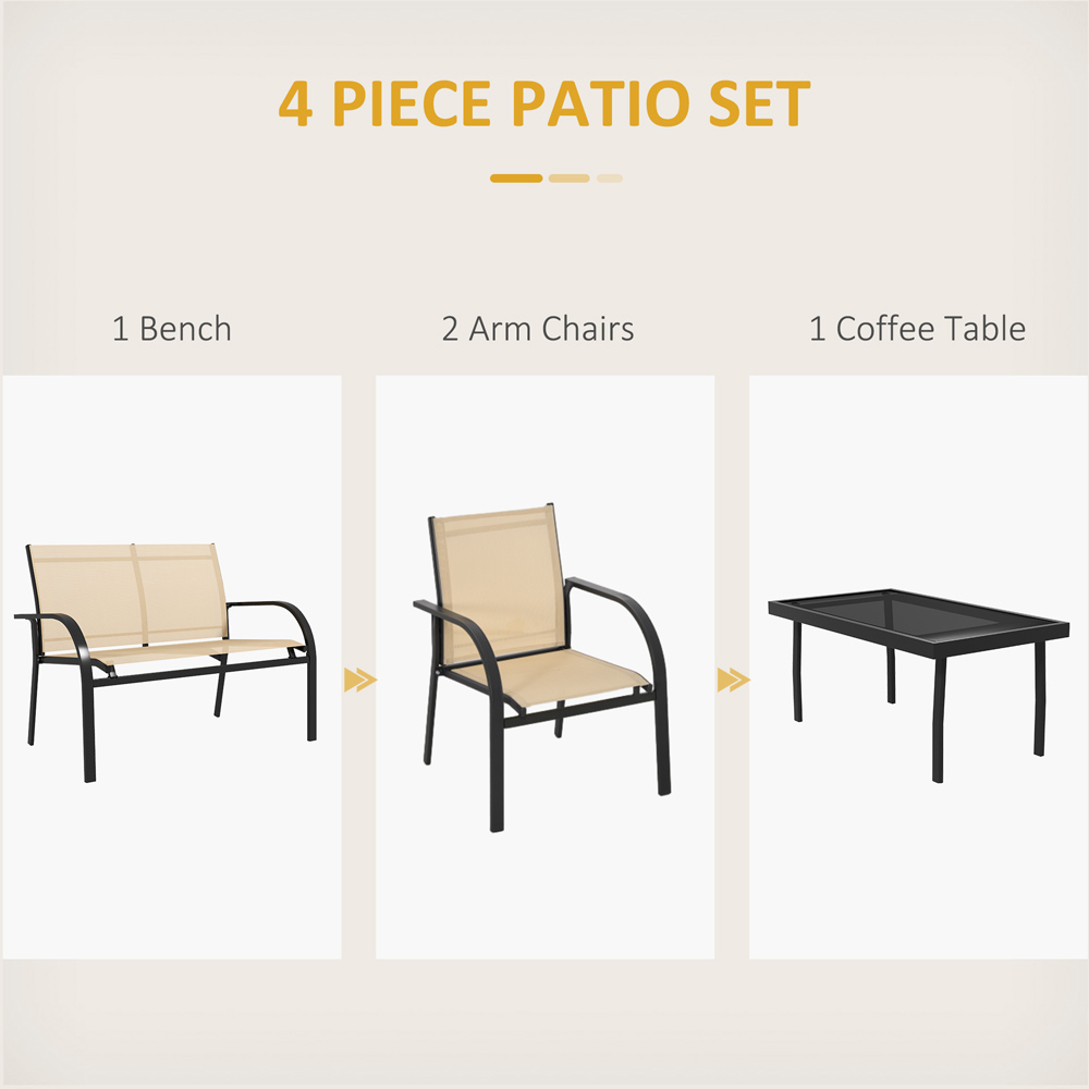 Outsunny 4 Seater Beige Glass Top Outdoor Sofa Image 4