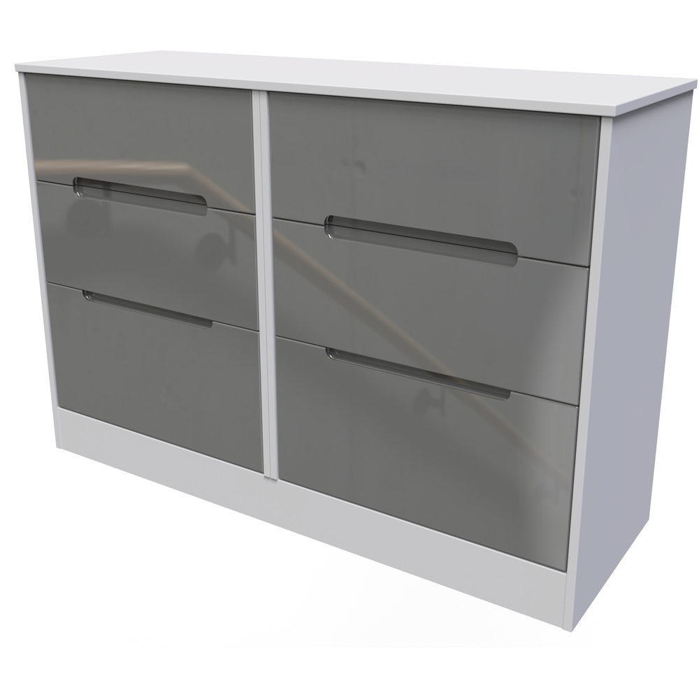 Crowndale Knightsbridge 6 Drawer Grey Gloss and White Wide Chest of Drawers Ready Assembled Image 2