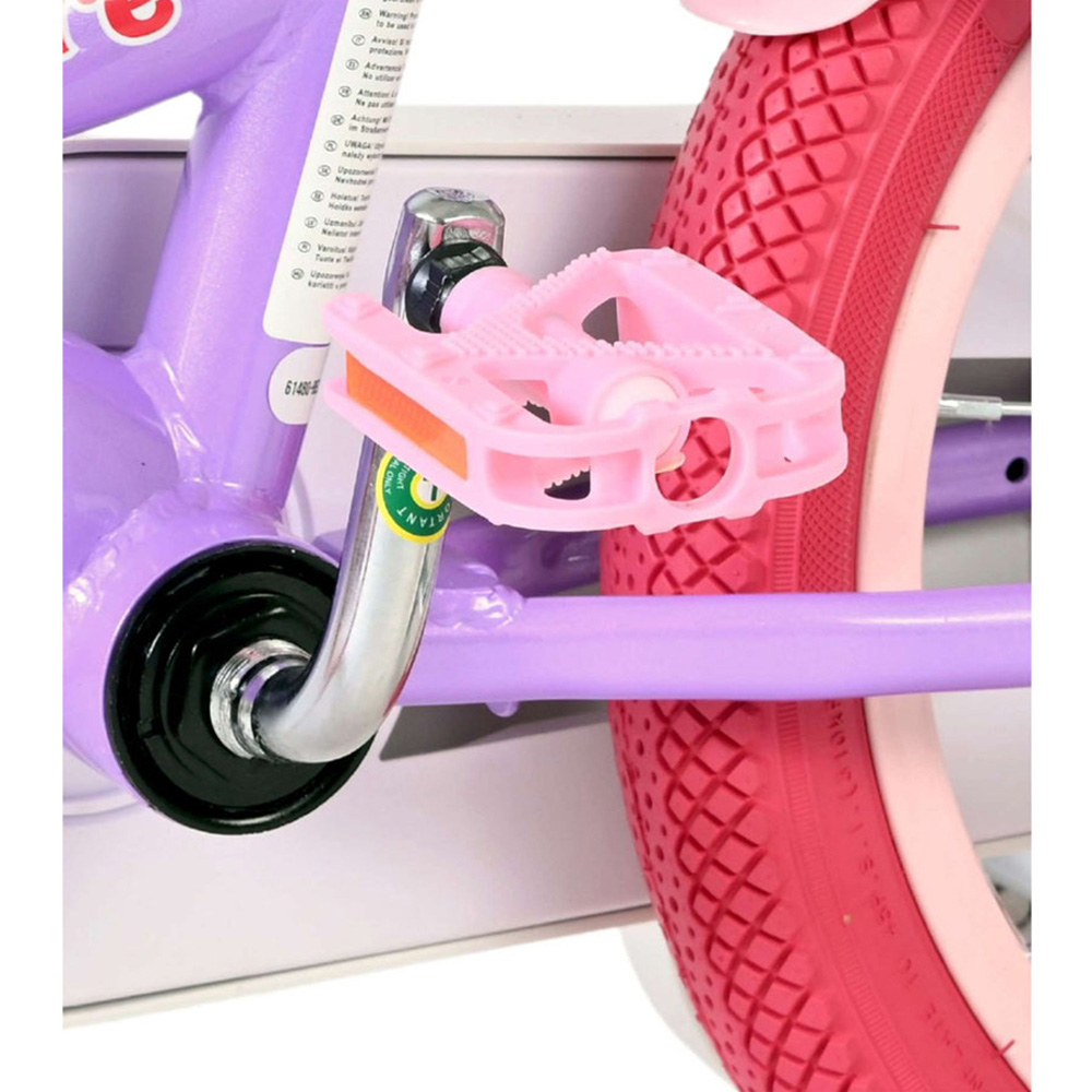 Volare Unicorn Kids 14 inch Purple and Pink Bike with Stabilisers Doll Seat and Basket Image 9