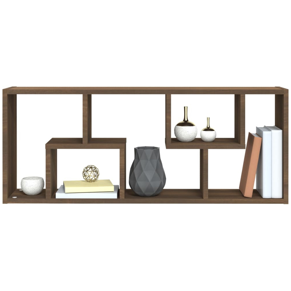 vidaXL 7 Shelf Brown Oak Floating Wall Shelf Image 7