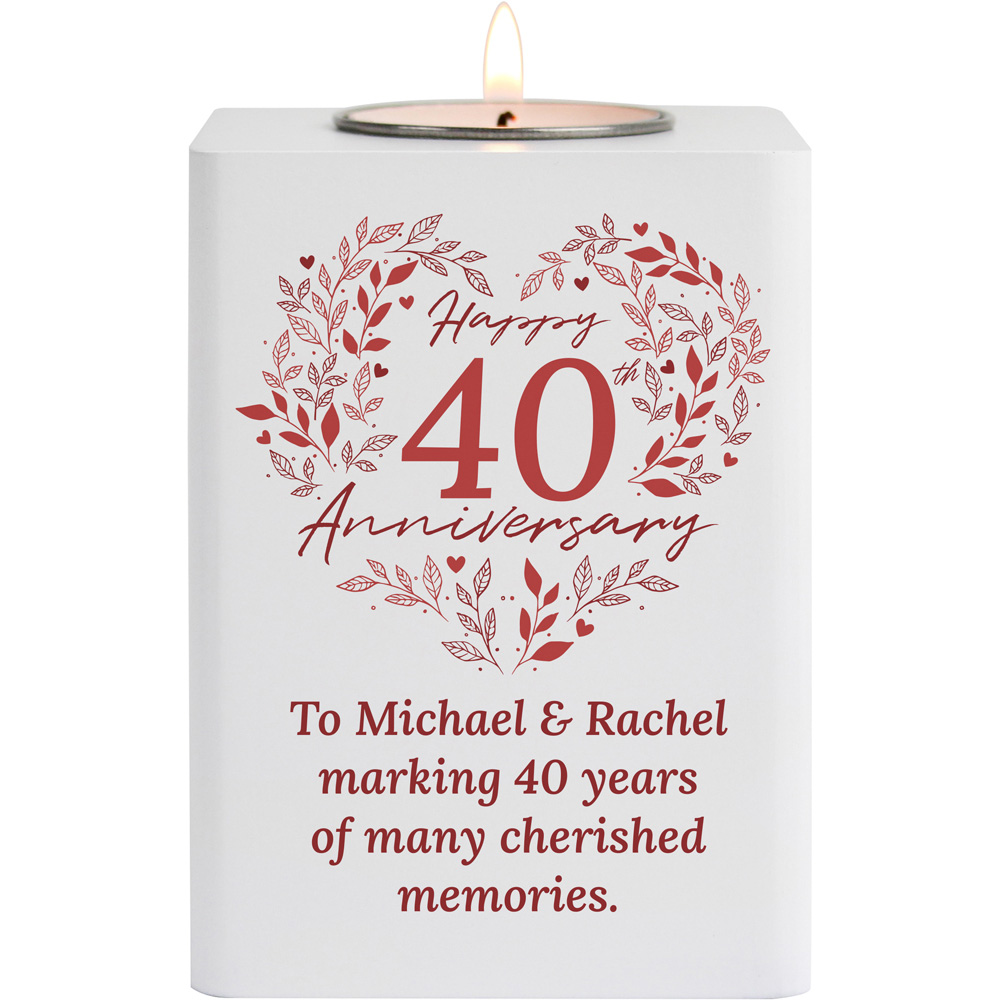 Personalised Memento Personalised 40th Ruby Wedding Anniversary Tea Light Holder Image 1