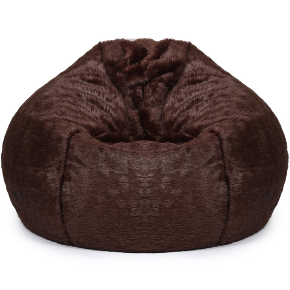 Kaikoo Areya Chocolate Brown Faux Fur XL Drum Footstool Image 4