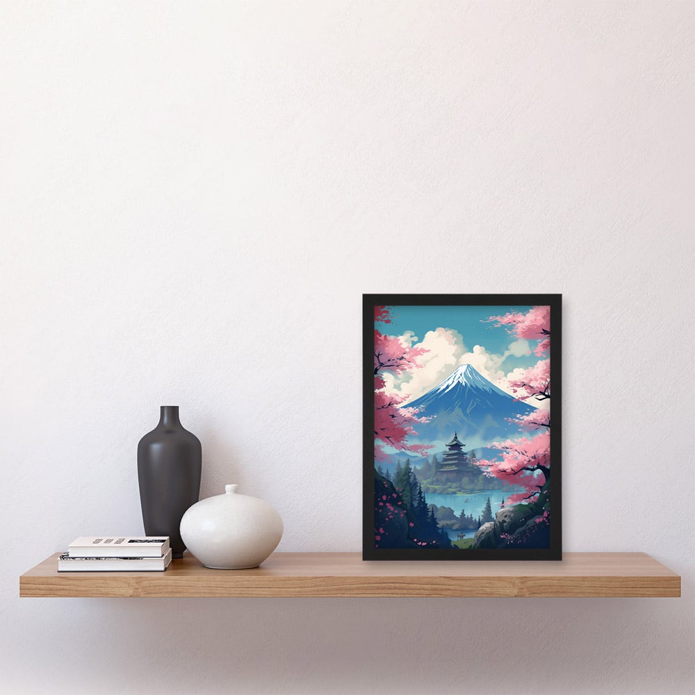 Artery8 Japanese Temple On Mount Fuji Lake Framed Wall Art Print 21 x 29.7cm Image 2