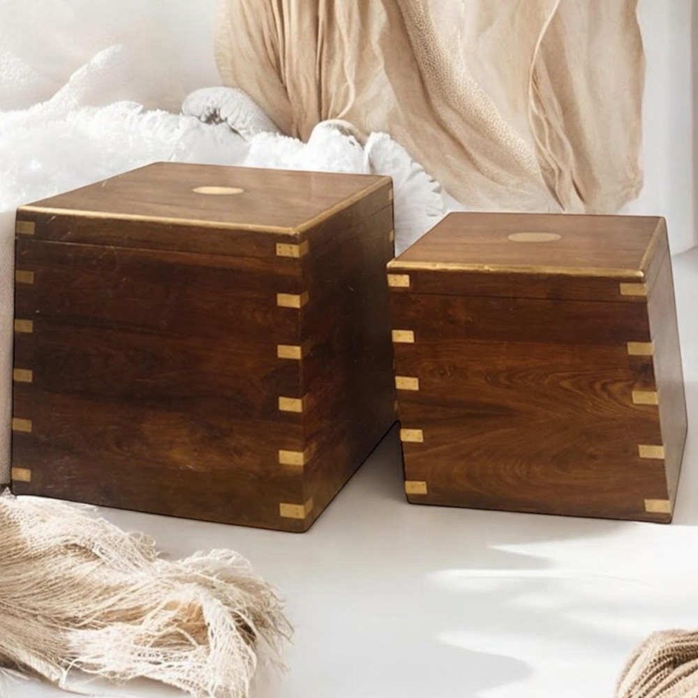 Acacia Home Brown Wooden Chests 45cm Set of 2 Image 1