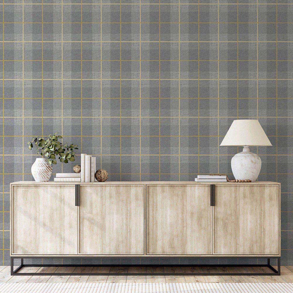 Arthouse Heritage Tartan Ochre and Grey Wallpaper Image 4