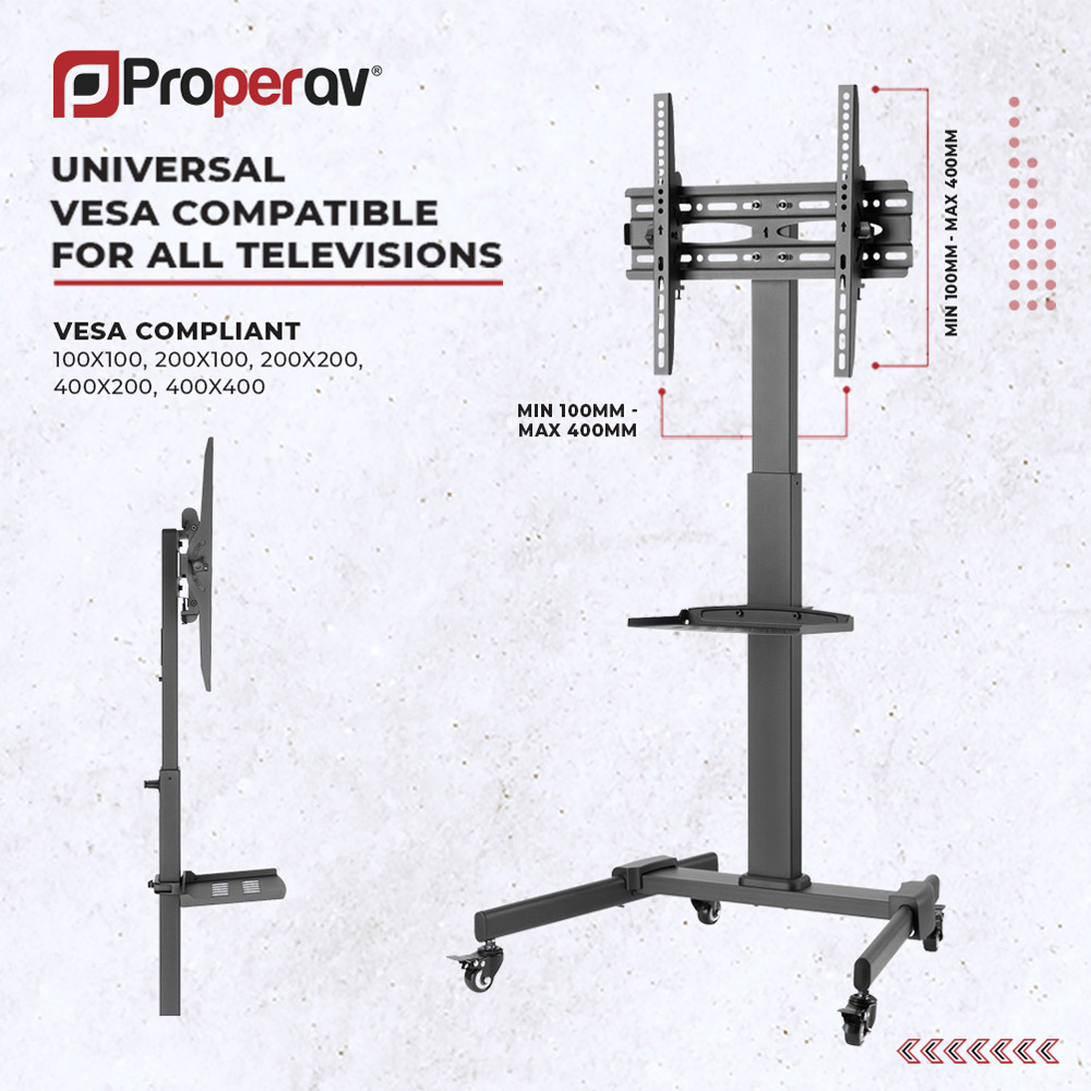 ProperAV Black 32 to 55 inch Portable TV Bracket with Wheels Image 7