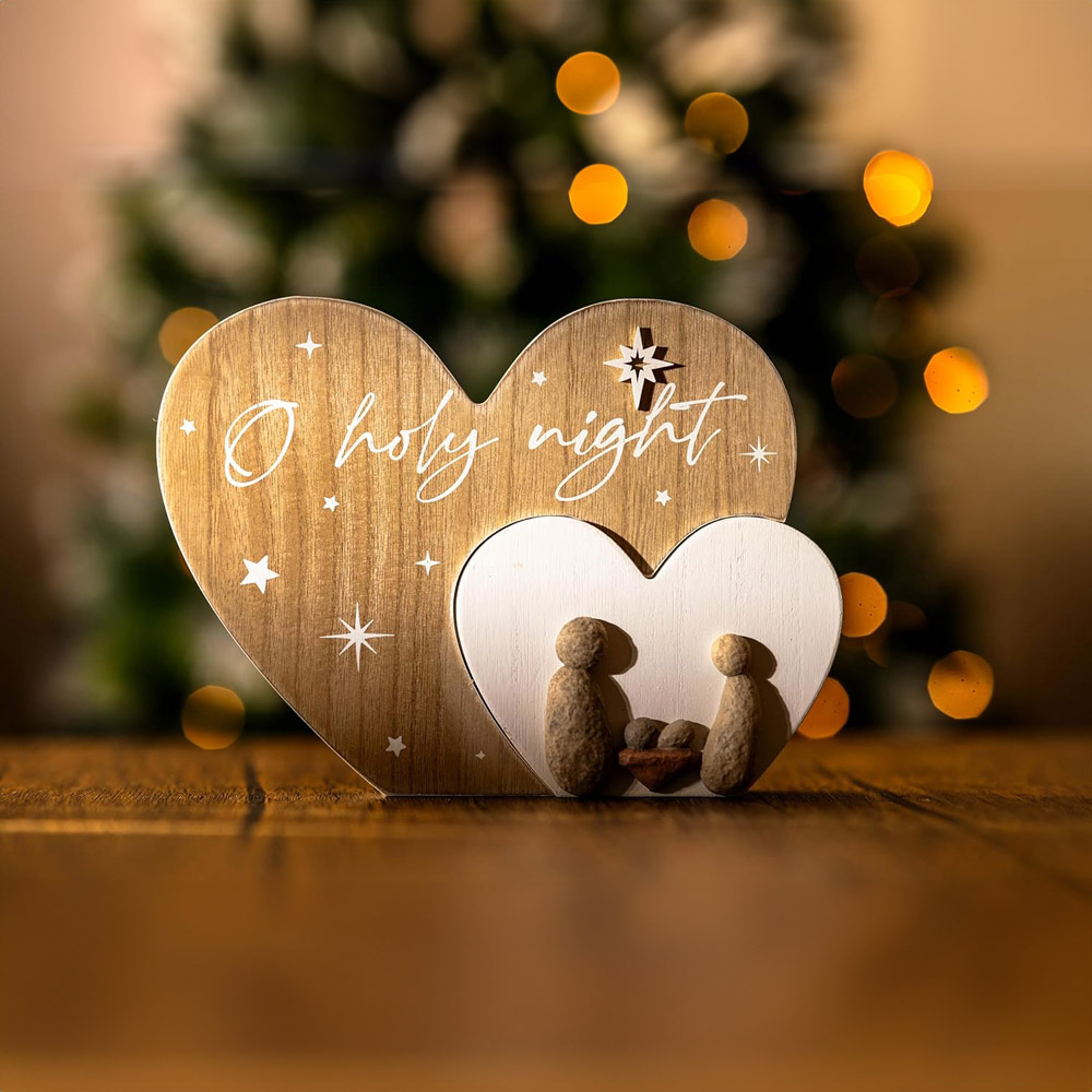 Marco Paul Pebble Nativity Heart Plaque Christmas Decoration Image 2
