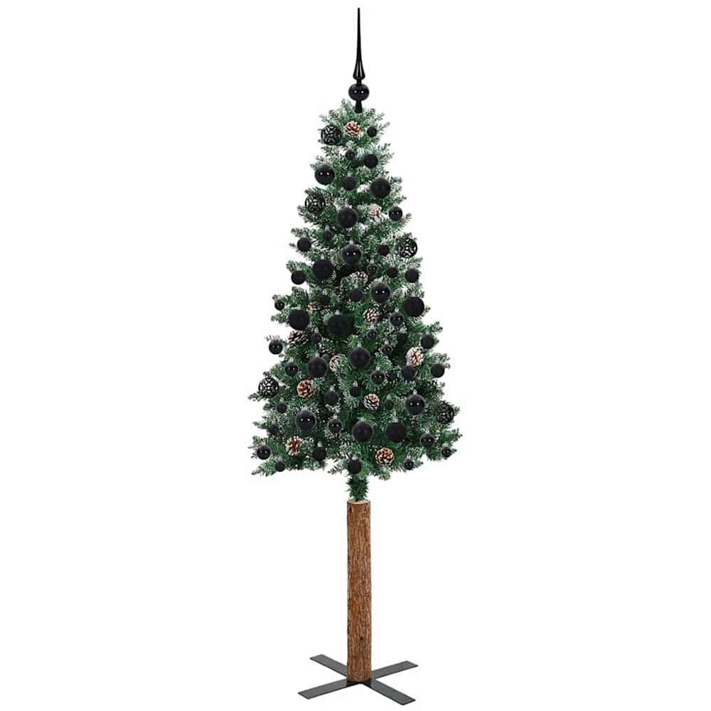 vidaXL Green Snow Flocked Artificial Christmas Tree with Pinecones LEDs Black Ornaments 6ft Image 4