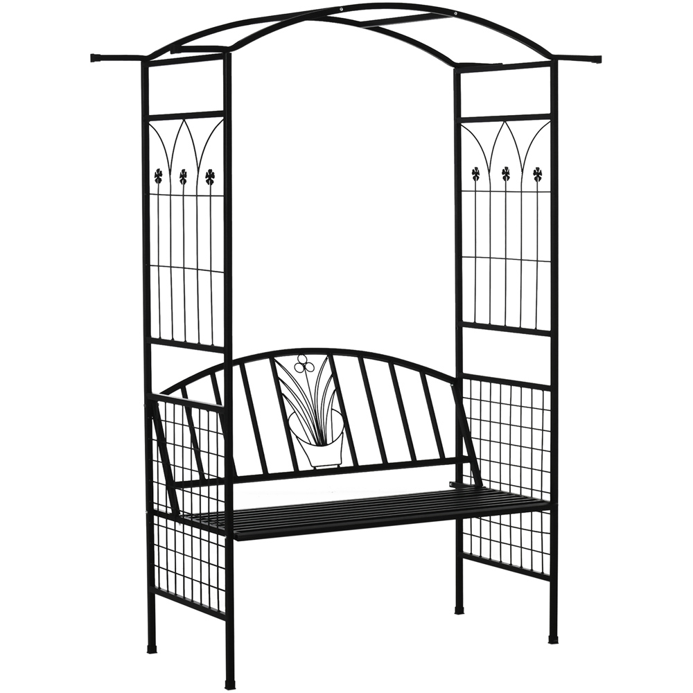 Outsunny 6.7 x 5ft Black Garden Arch Bench with Trellis Side Image 2