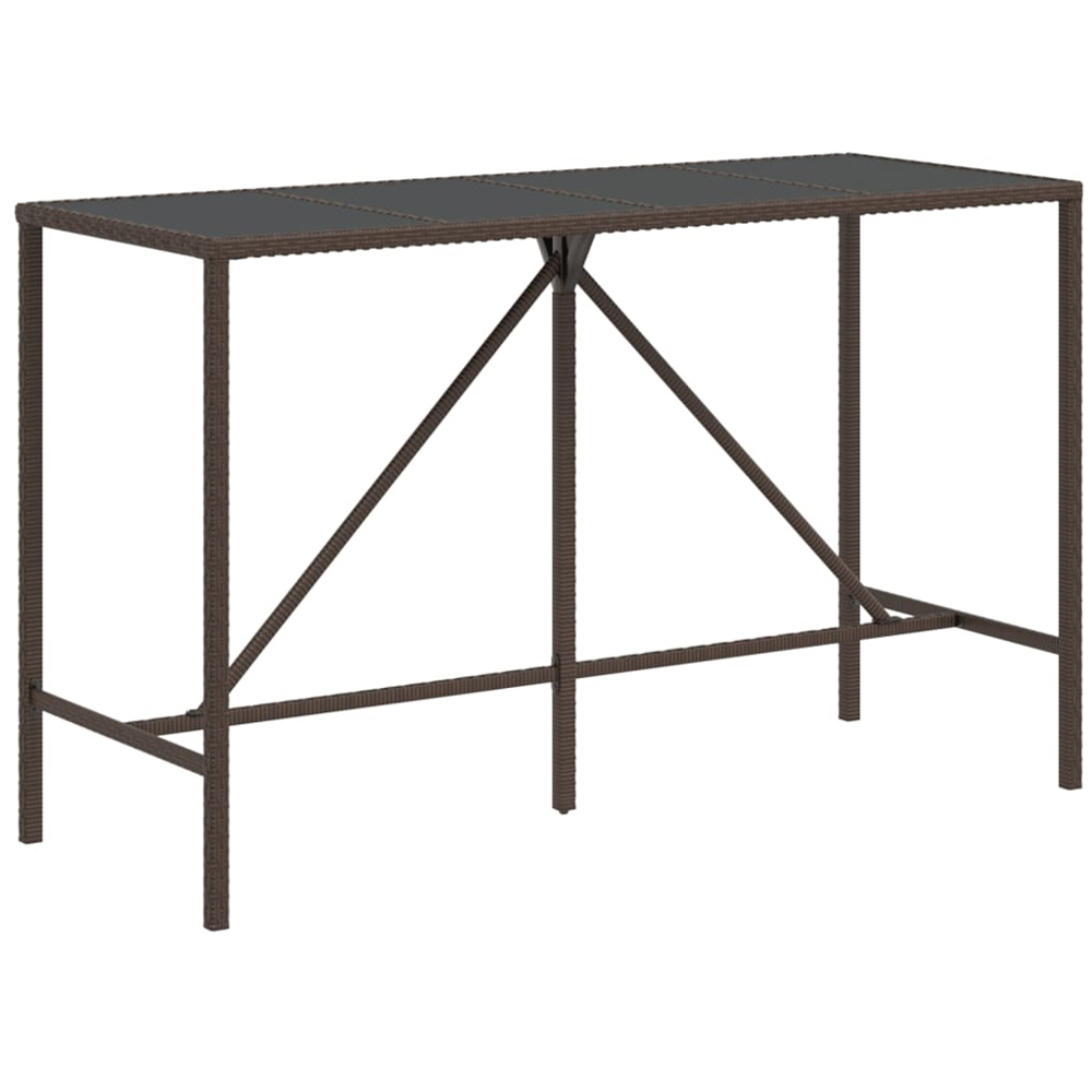 vidaXL Brown Polyrattan Glass Top Bar Table 110 x 70 x 180cm Image 2