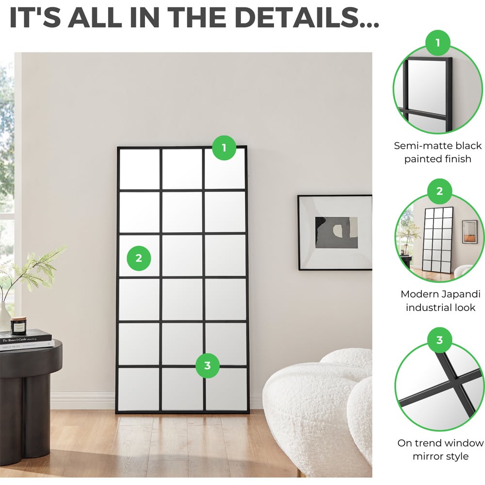 Furniturebox Yuki Black Window Medium Wall Mirror 140 x 70cm Image 7